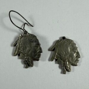 Southwest American Native Am. Buffalo Nickel Cut Out Dangle Earrings Vintage